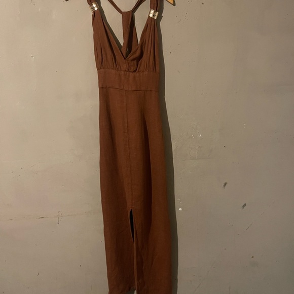 100% LINEN MIDI DRESS - Picture 10 of 12